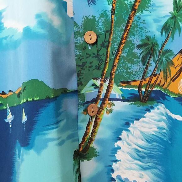 Kennington Blue Hawaiian Shirt XL Button Island Aloha Palm Tree Ocean - Picture 5 of 6